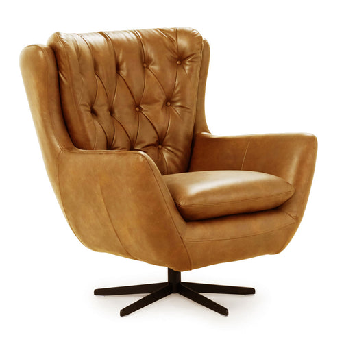 Baldwin Swivel Lounge Chair Caramel Leather Wingback
