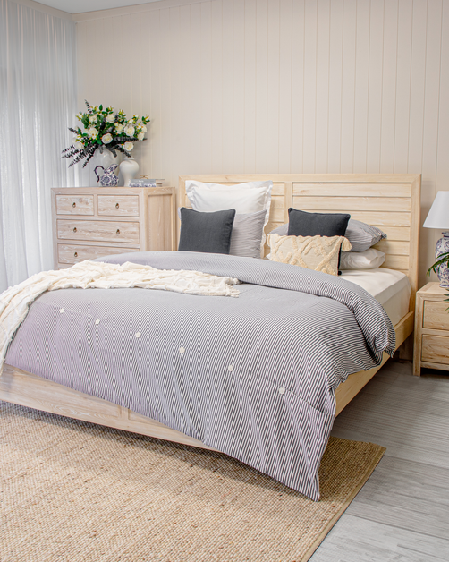 Airlie King Quilt Set Cotton Blue Stripe Cotton Natural Stripe