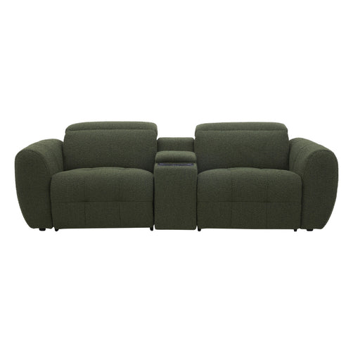 Milos 2 Seater Modular Lounge Green Fabric Recliner With Console