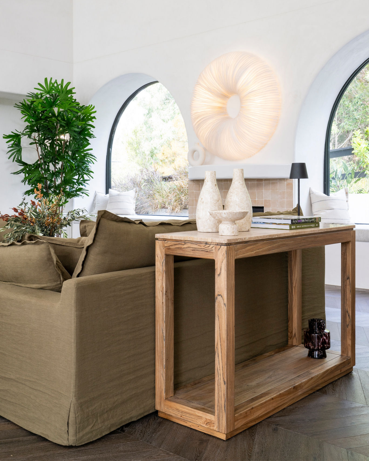 Monterrey Hall Table 1.2m Elm & Travertine Marble