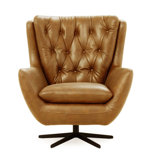 Baldwin Swivel Lounge Chair Caramel Leather Wingback