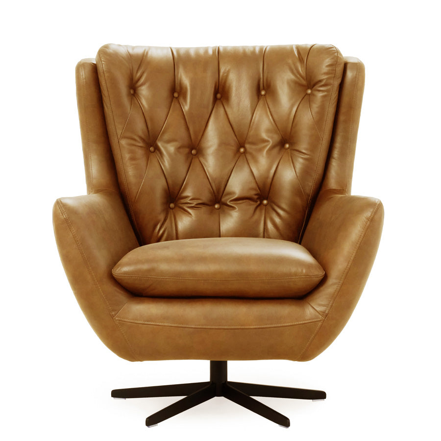 Baldwin Swivel Lounge Chair Caramel Leather Wingback