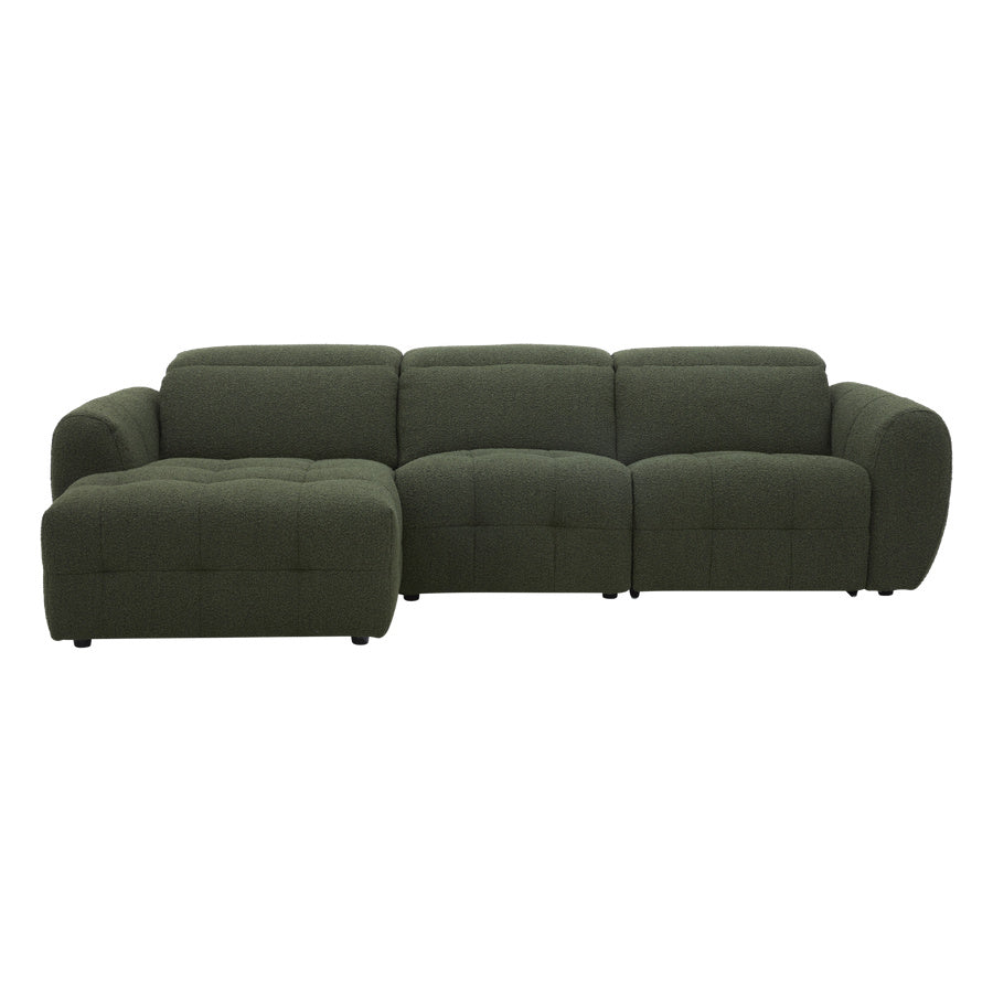 Milos Left Hand Chaise lounge 3 Seater Green Fabric