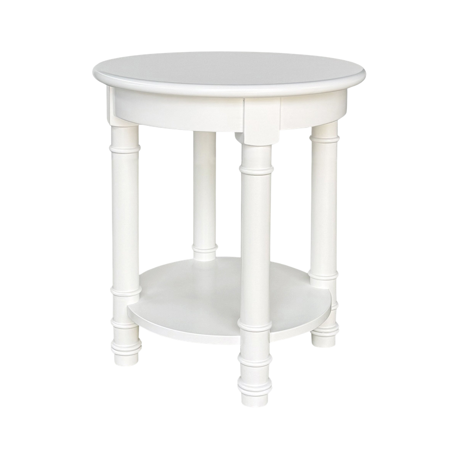 Northville Hamptons Lamp Table 60cm Round with Shelf White