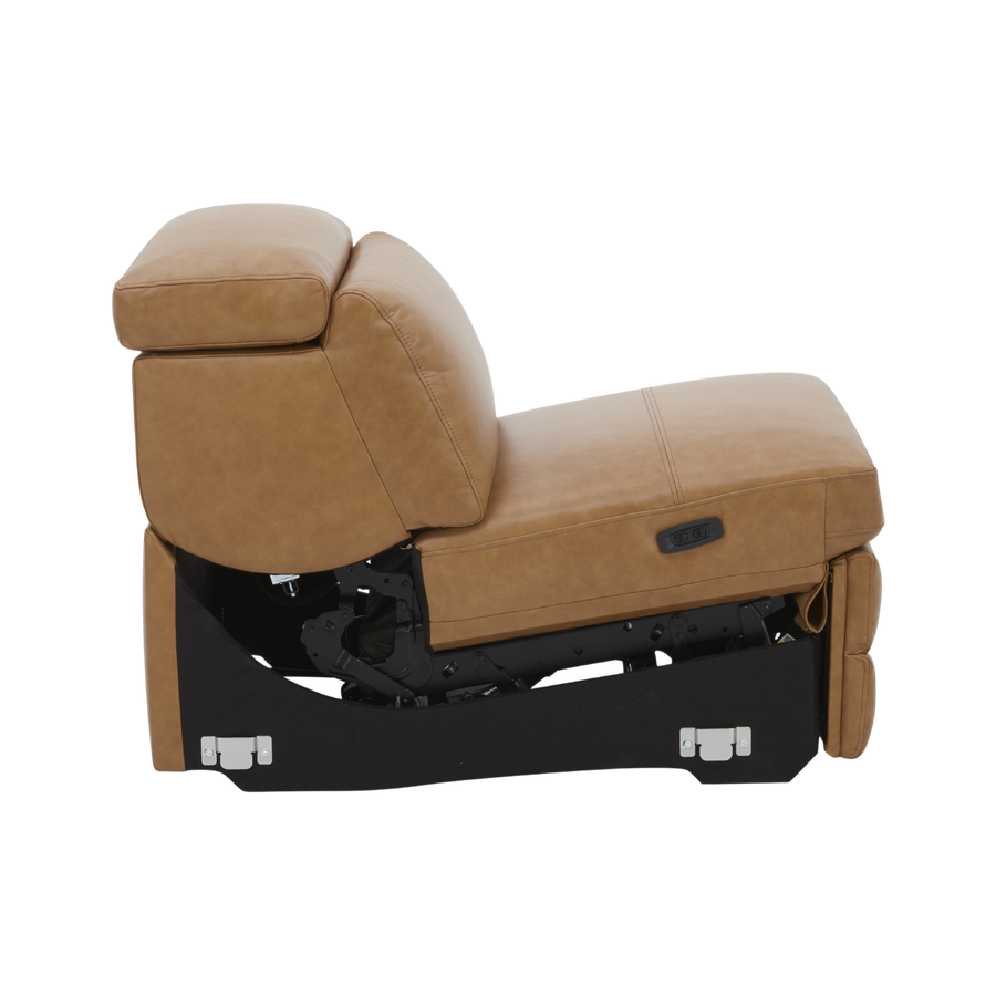 Belmont Armless Lounge Piece Motion Caramel Leather Electric