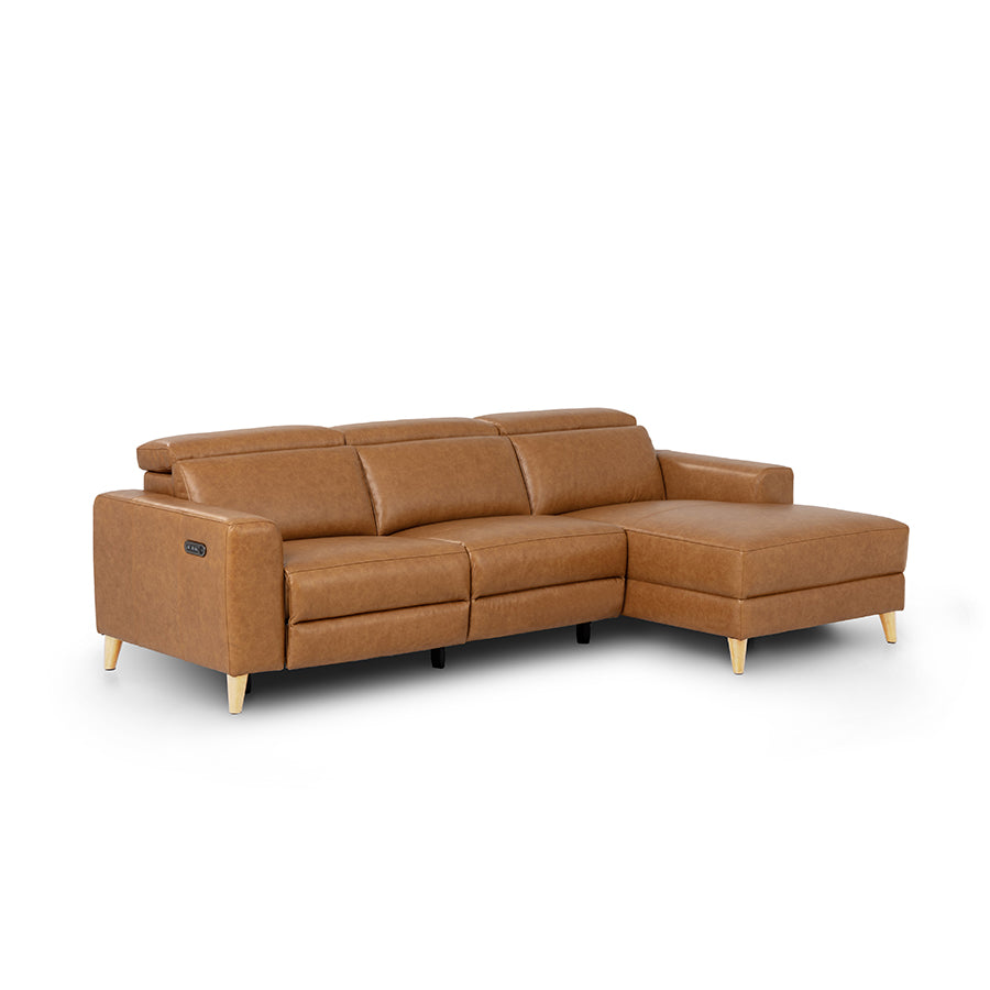 Delaware RH Chaise Electric Recliner Caramel Leather