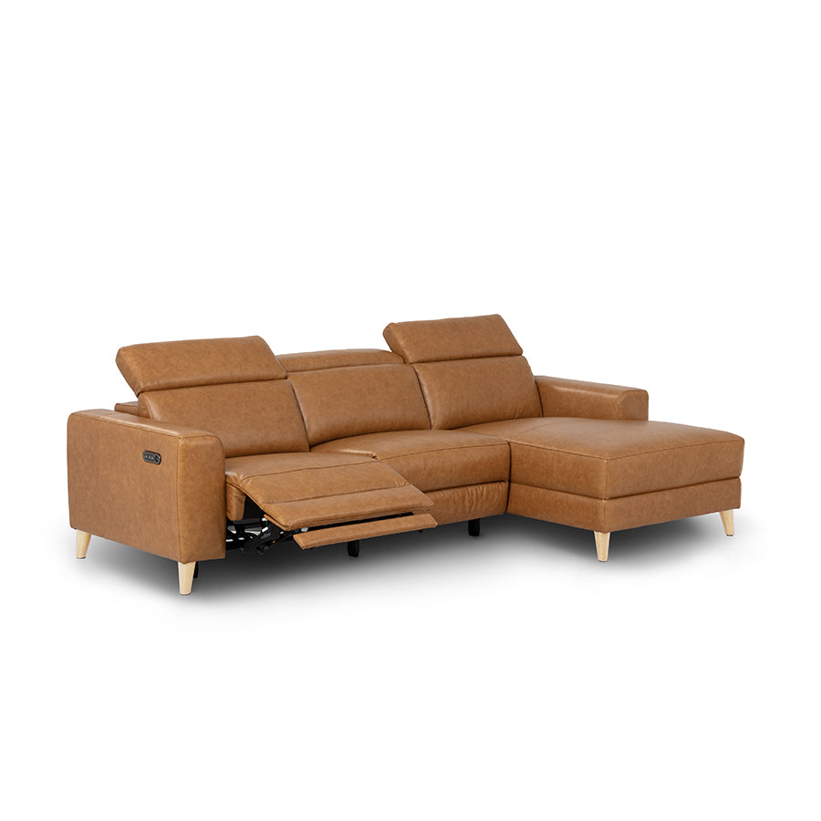 Delaware RH Chaise Electric Recliner Caramel Leather