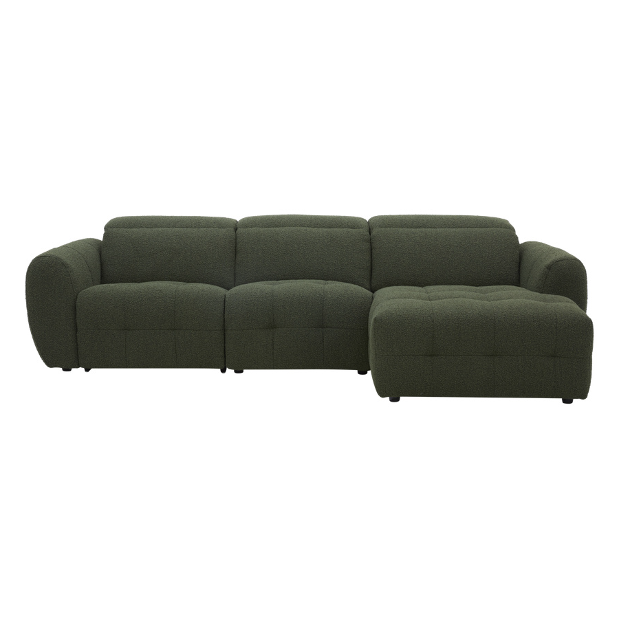 Milos Right Hand Chaise lounge 3 Seater Green Fabric