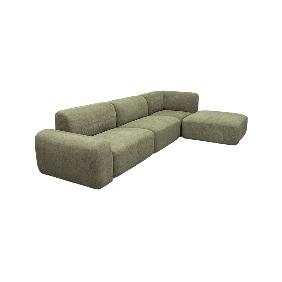 Santorini Right Hand Chaise Green Leaf Fabric Modular Lounge