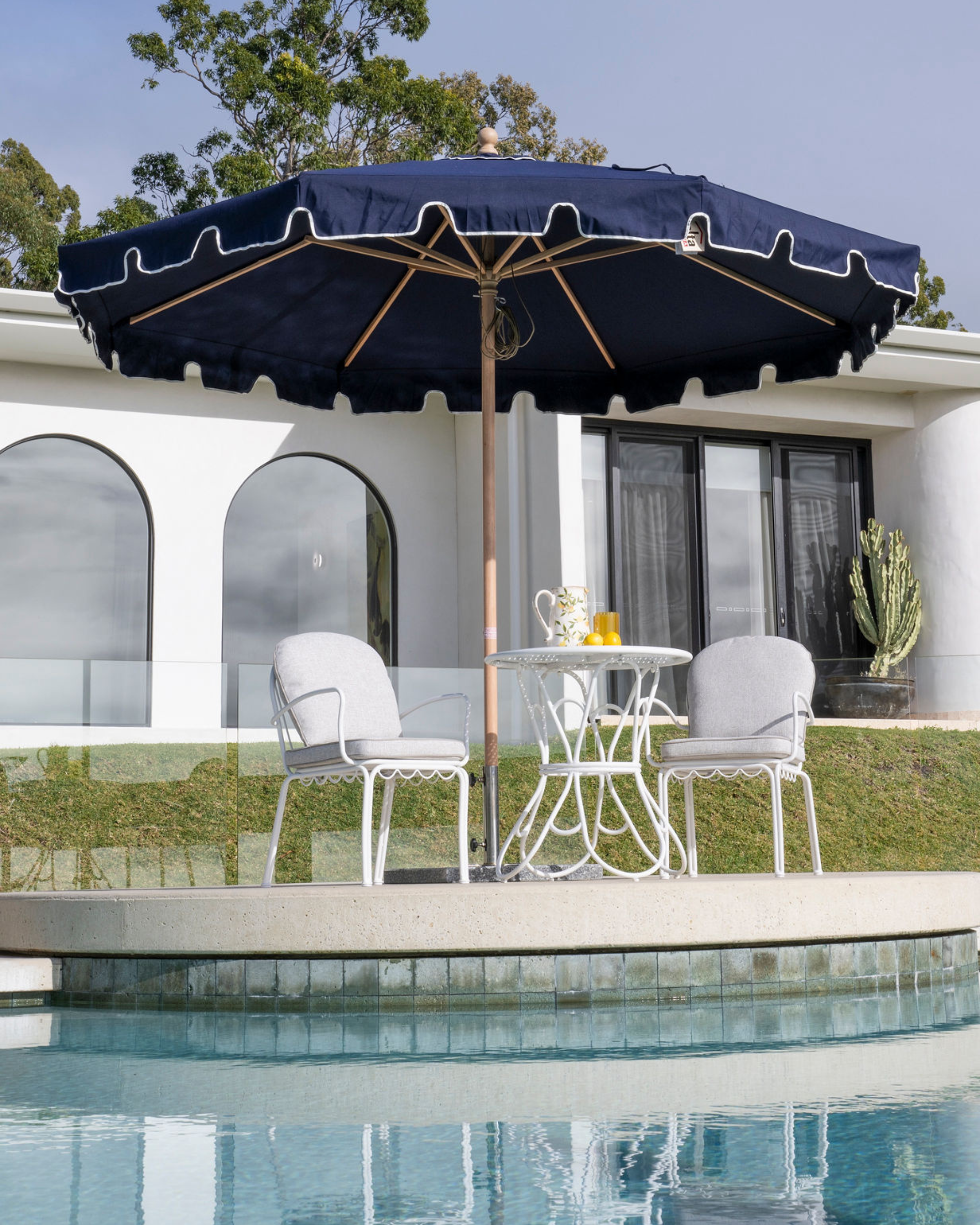 Seville Scalloped Outdoor Umbrella Navy