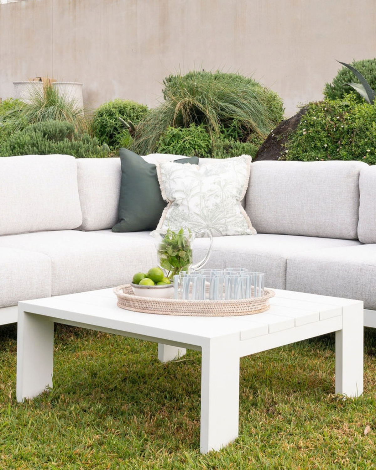 Channon Outdoor Square Coffee Table Ivory White