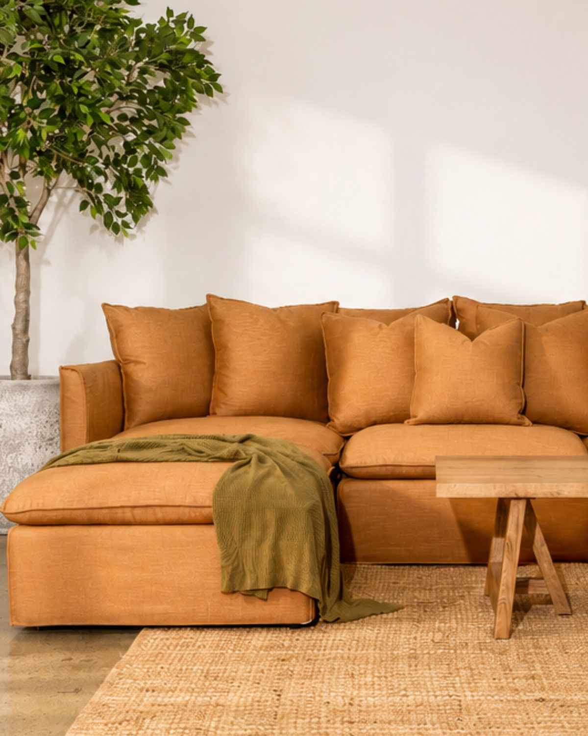 Charlie 2 Seater Modular Lounge with Ottoman Rust