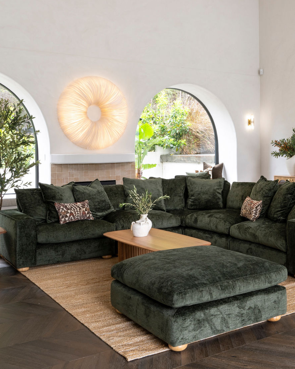 Clyde Armless Modular Lounge Piece Green Fabric