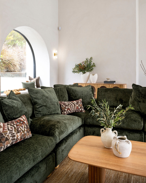 Clyde Corner Modular Lounge Piece Green Fabric