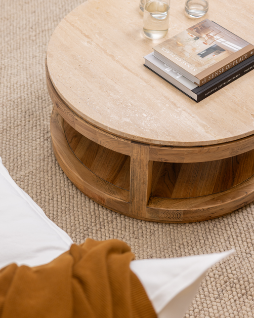 Monterrey Round Coffee Table Elm & Travertine Marble 90cm