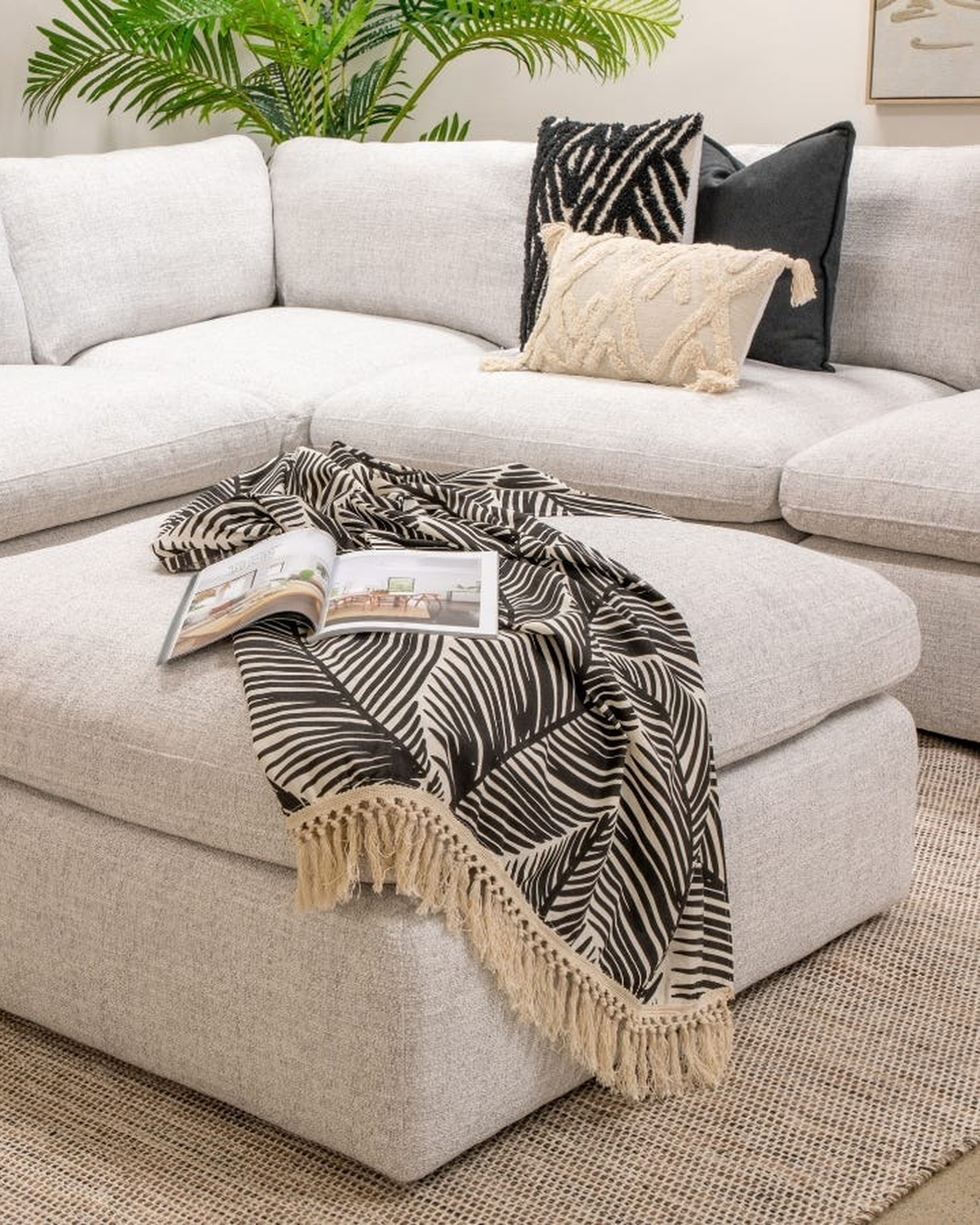 Claudia Light Grey Fabric Ottoman