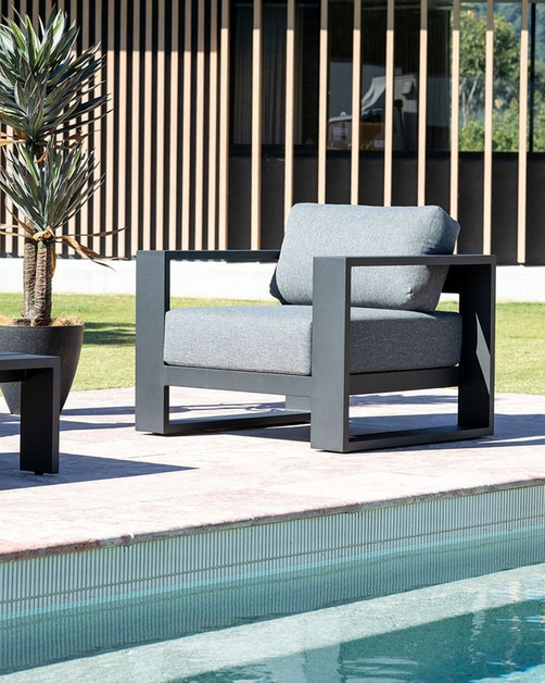Channon Single Seater Lounge Black Outdoor with Cushions