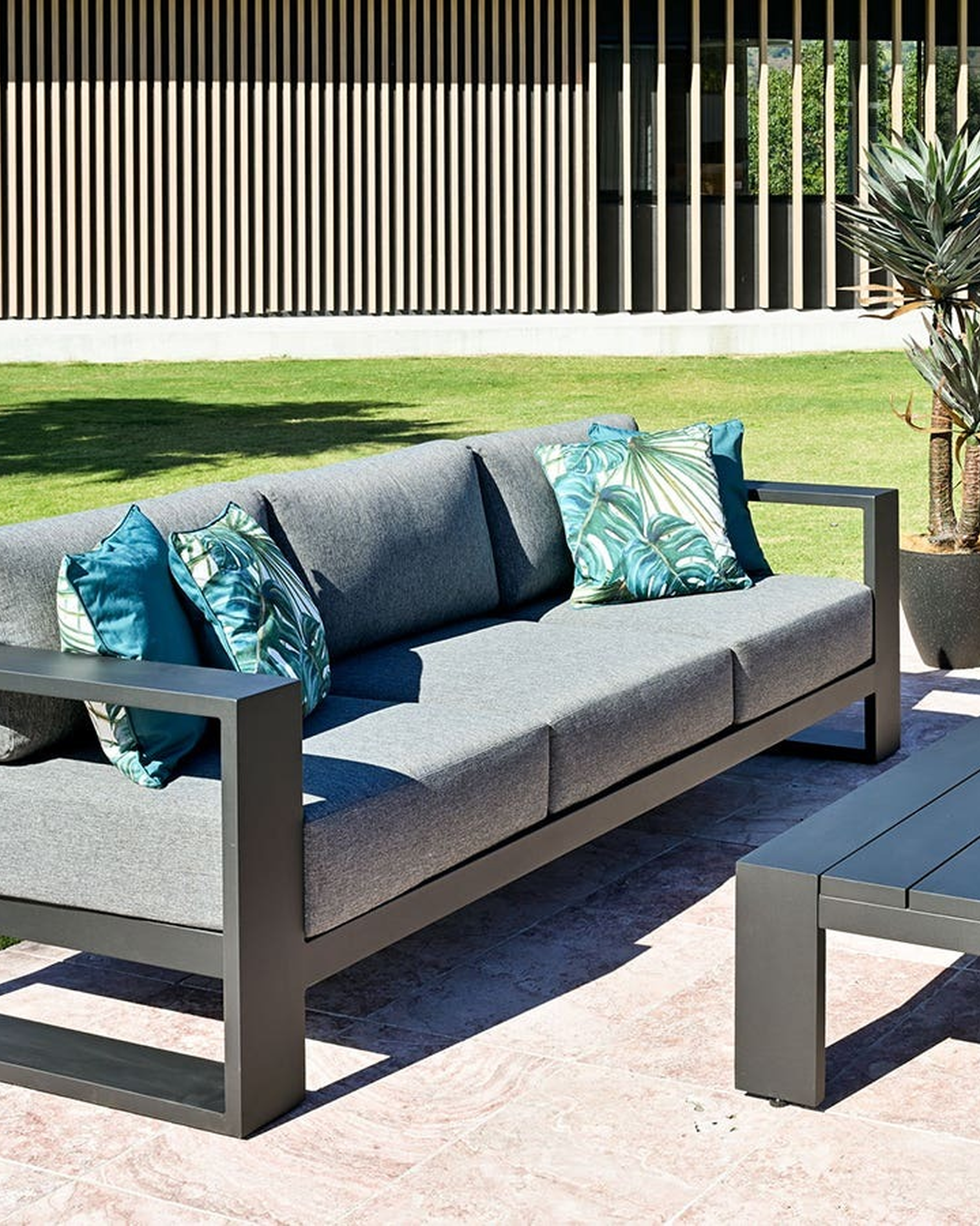 Channon 3 Seater Lounge Black Outdoor with Cushions