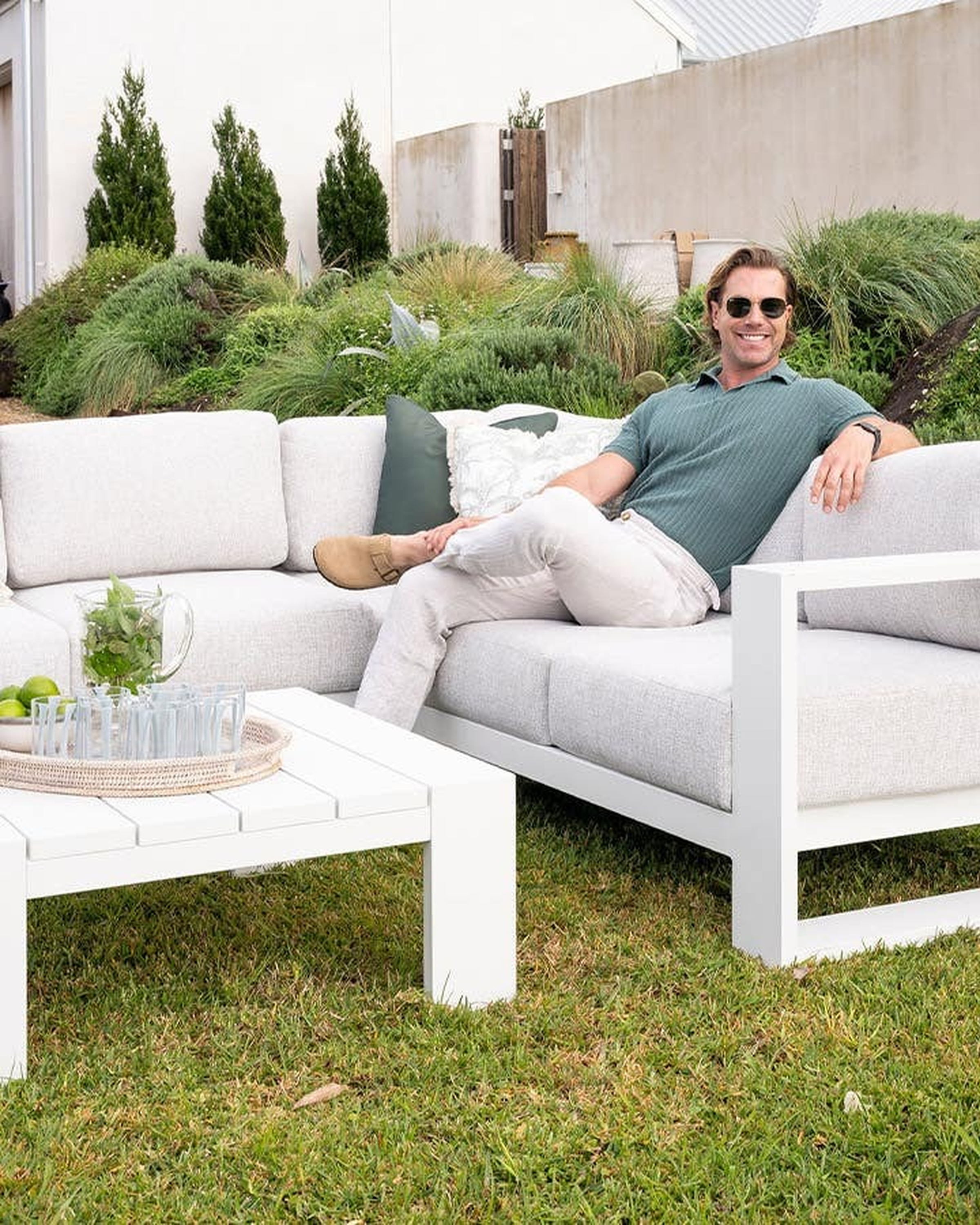 Channon Outdoor Corner Lounge Ivory White