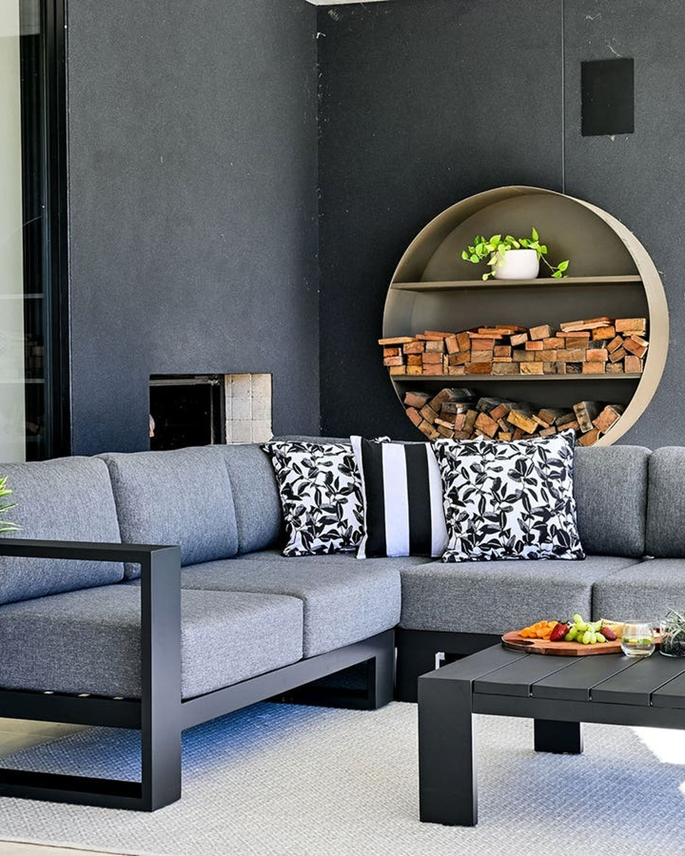 Channon Corner Lounge Black Outdoor with Cushions