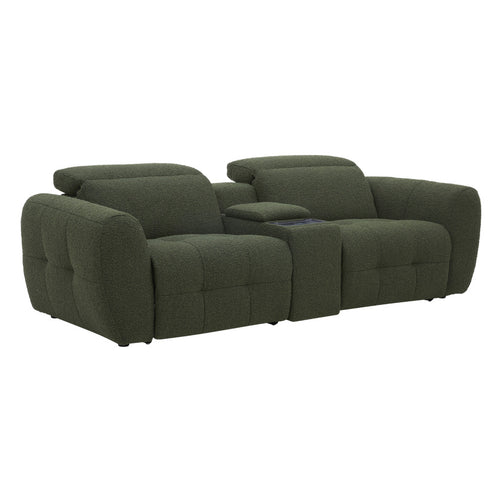 Milos 2 Seater Modular Lounge Green Fabric Recliner With Console