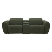 Milos 2 Seater Modular Lounge Green Fabric Recliner With Console