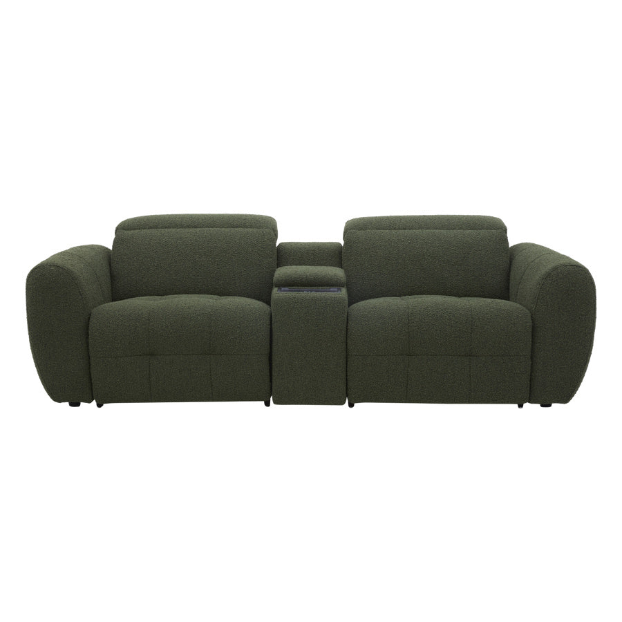 Milos 2 Seater Modular Lounge Green Fabric Recliner With Console