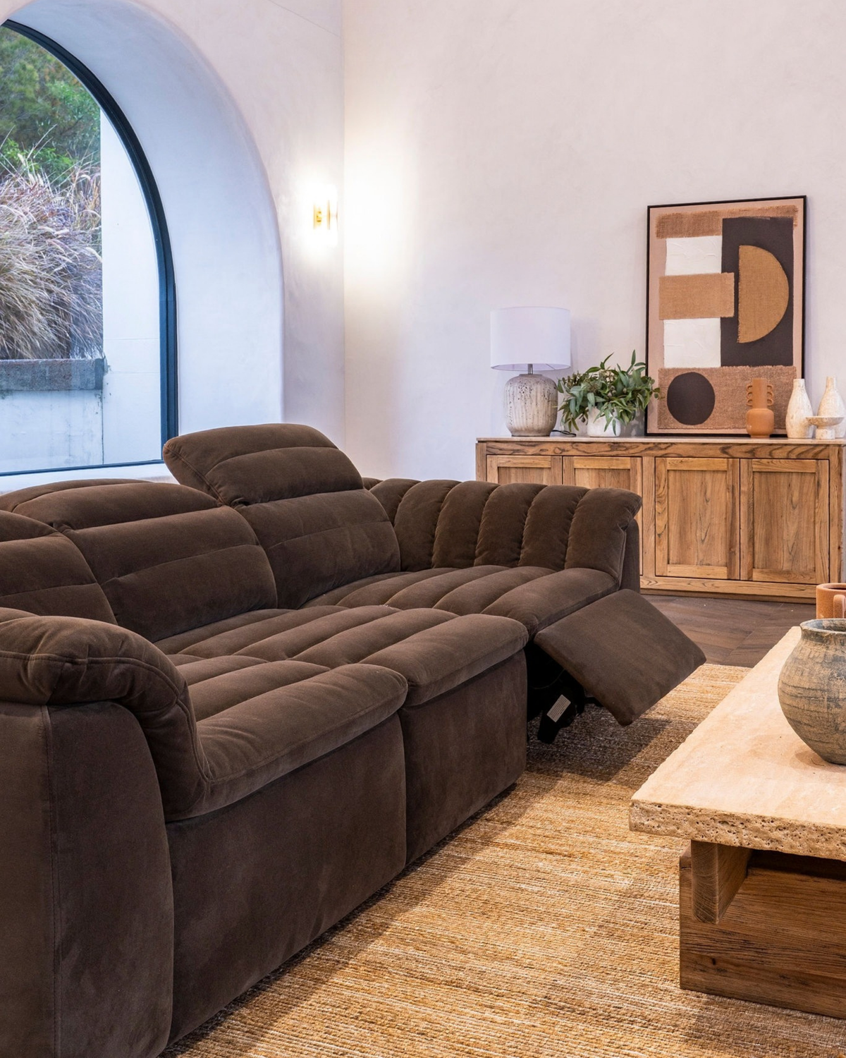 Rovella Modular 4 Seater Electric Recliner Chocolate Brown