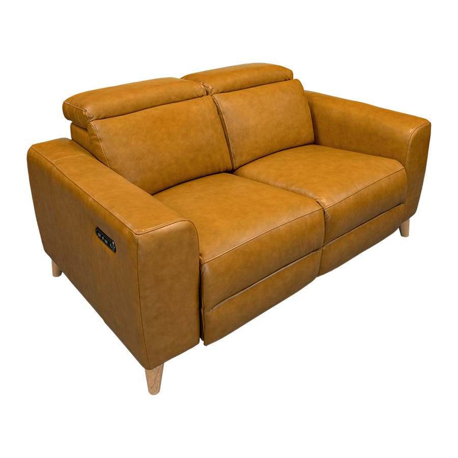 Delaware 2 Seater Caramel Leather Electric Recliner Eureka Furniture